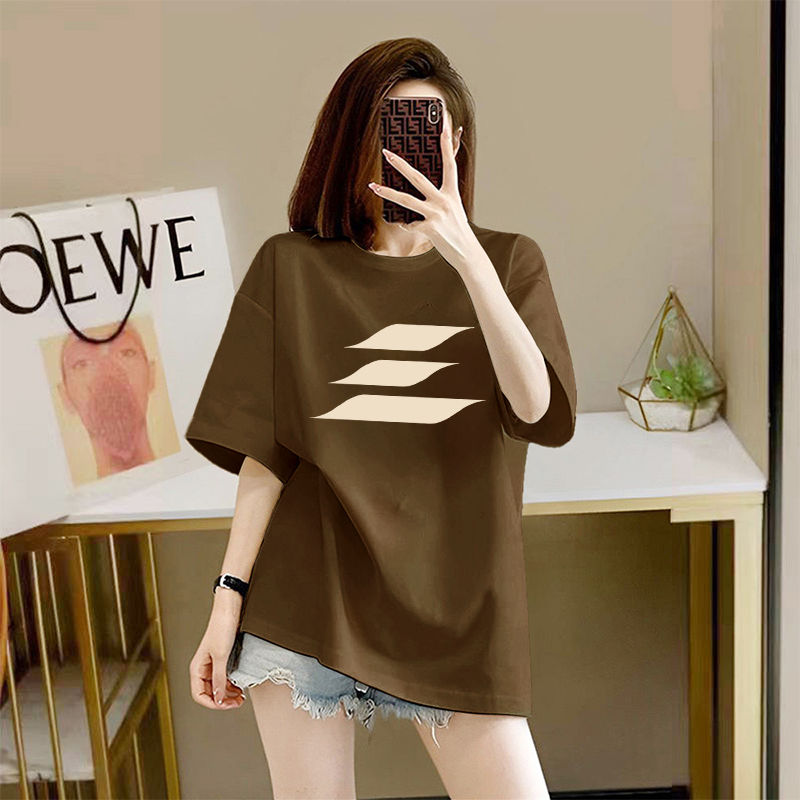 Cotton Short SleeveTT-shirt Women's Summer Korean Style Printed Mid-Length T-shirt Top Women's Fashion
