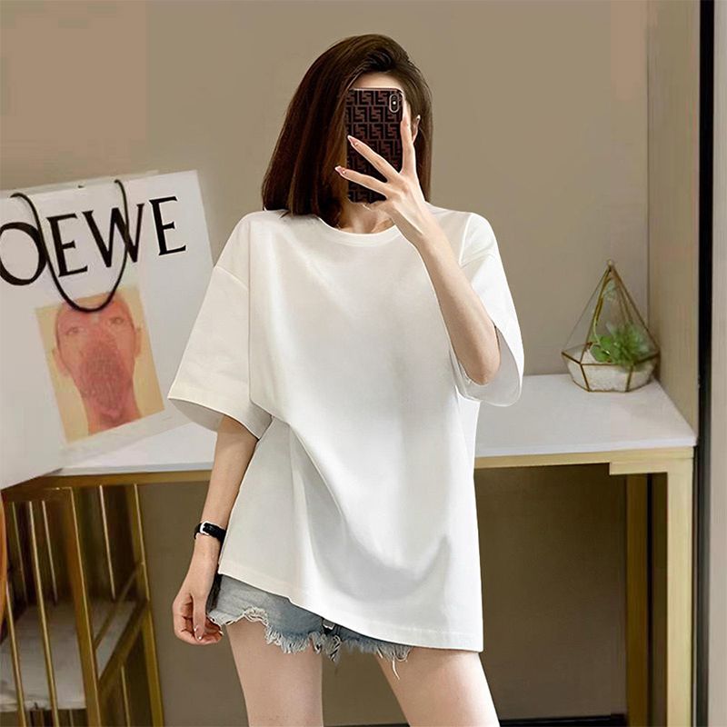 Cotton Short SleeveTT-shirt Women's Summer Korean Style Printed Mid-Length T-shirt Top Women's Fashion