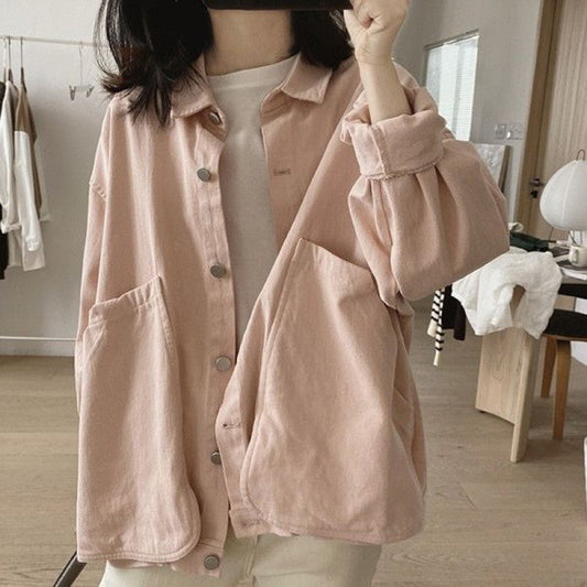 Overalls Women's Spring and Autumn Loose Slimming Niche Design Retro Large Pocket Cotton Top