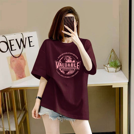 Cotton Short SleeveTT-shirt Women's Summer Loose Mid-Length T-shirt Top
