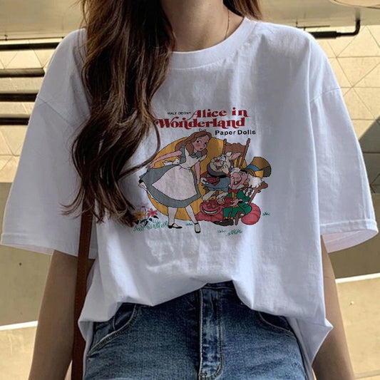 Fat Girl Cotton Short SleeveTT-shirt Women's White Loose Versatile Student Summer Korean Style round Neck Top Clothesins